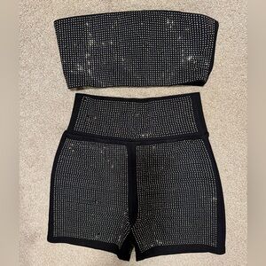 I.AM.GIA Black Rhinestone Embellished Top & Shorts (Medium top, Small bottoms)